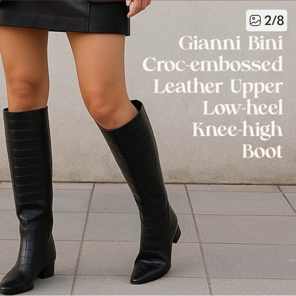 Gianni Bini Black Croc-Embossed Over-The-Knee Boots